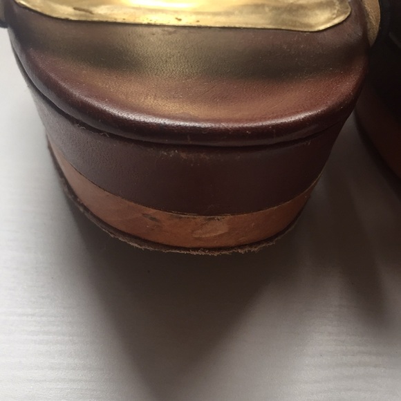 COACH Brown Leather Wood Wedges - Picture 4 of 7